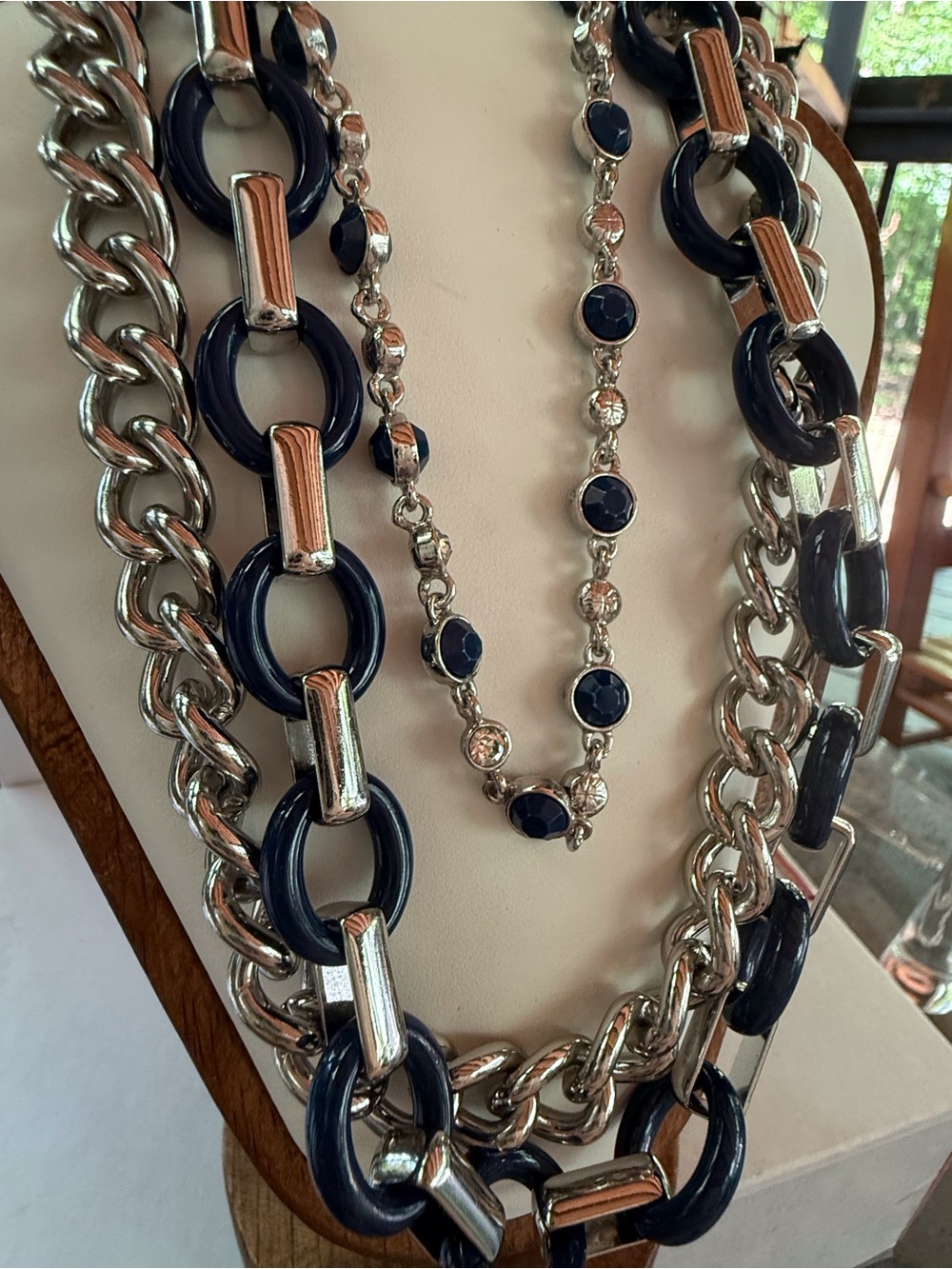 Lia Sophia Navy and Silver Multi-Strand Statement Necklace